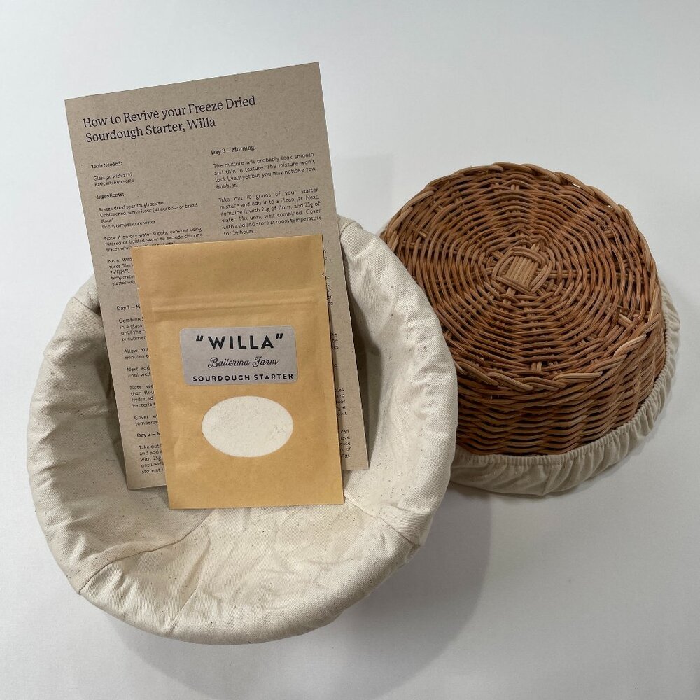 Ballerina Farm Willa Sourdough Starter & Set of 2 Proofing Wicker Cloth Baskets